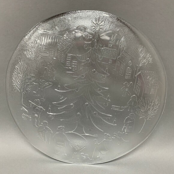 Clear Glass Decorative Chop Serving Platter Plate Christmas Tree Snowman Holiday - Picture 6 of 7